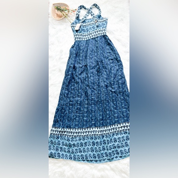 NWT Faherty Gracie Maxi Dress Blue Bali Bloom Linen - Size XS - Picture 7 of 7